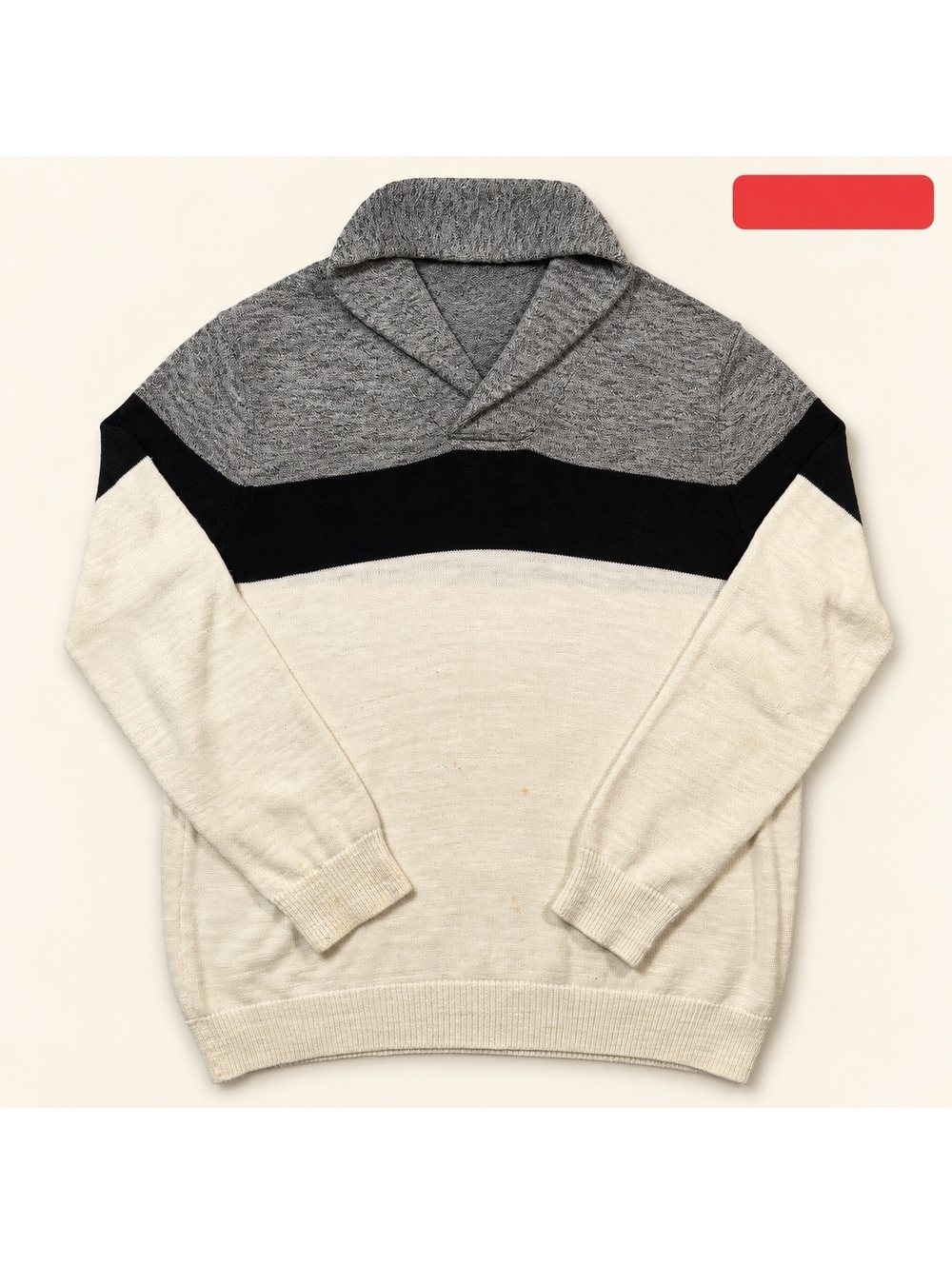 Express White Gray Colorblock Shawl Collar Sweater